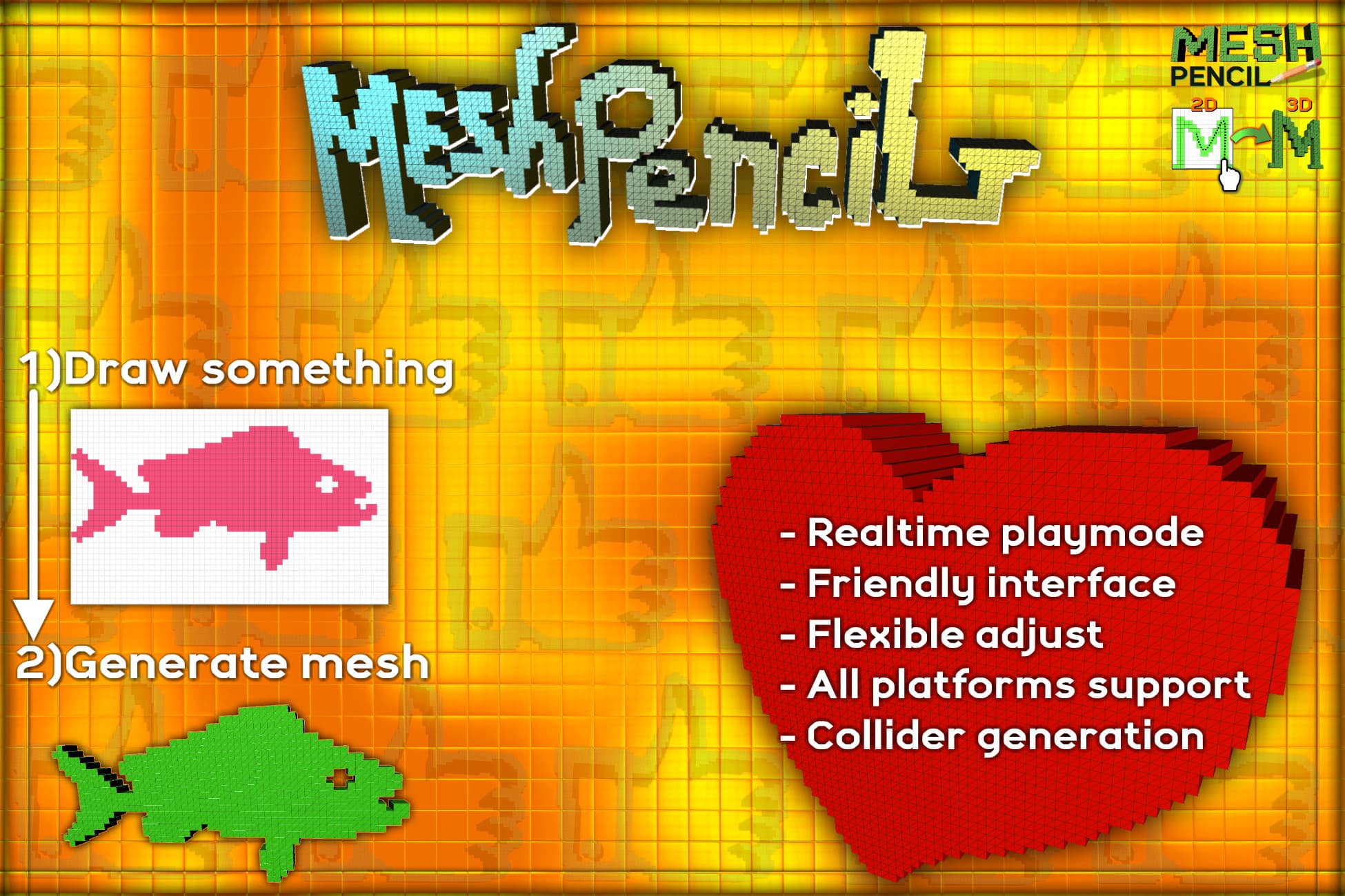 Mesh pencil 3d mesh generator from 2d draw data