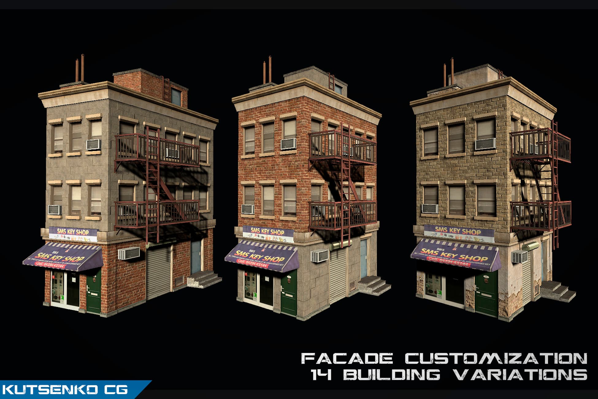 Customizable city building Low-poly 3D model (Type01)