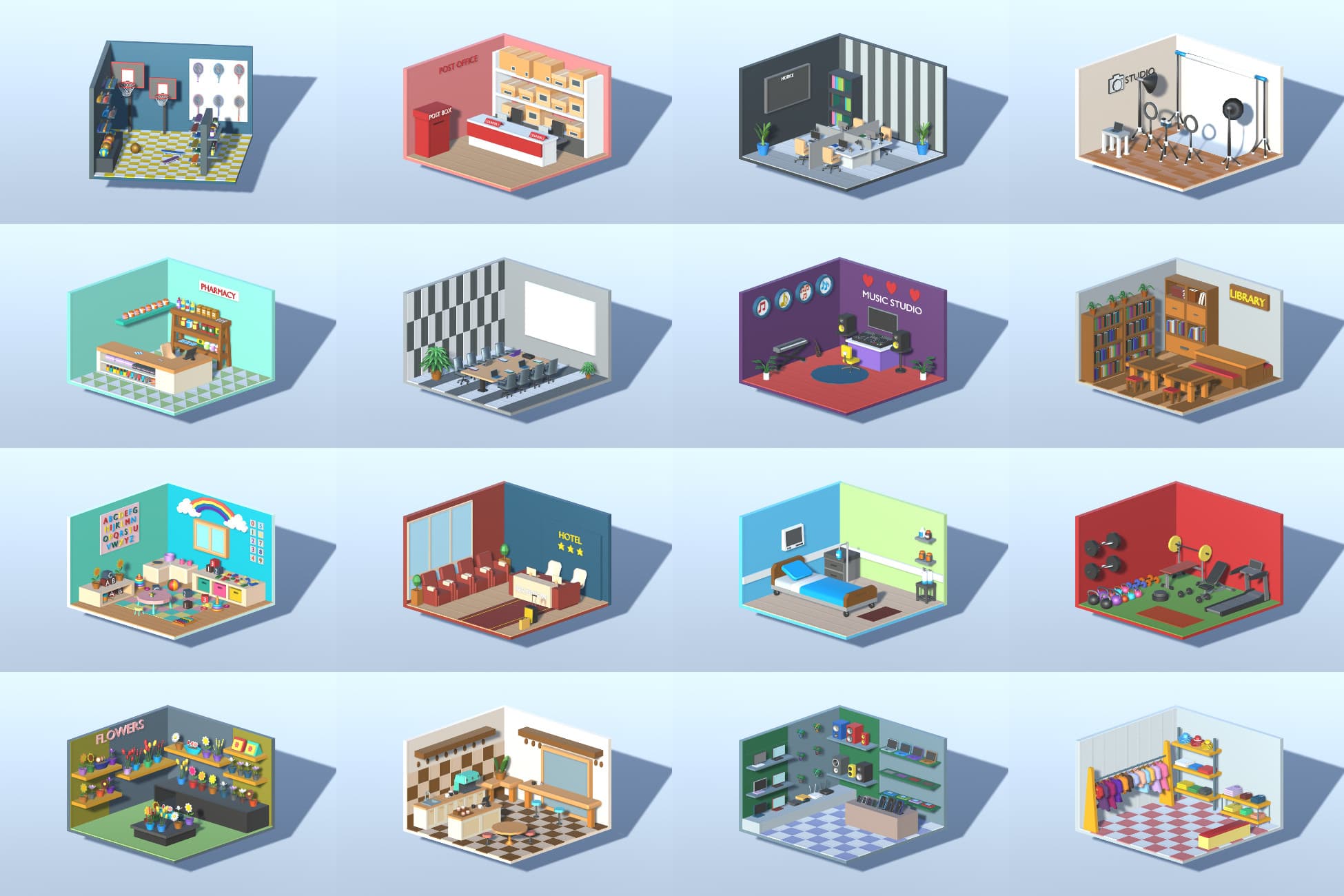 3D LOWPOLY WORK ROOMS