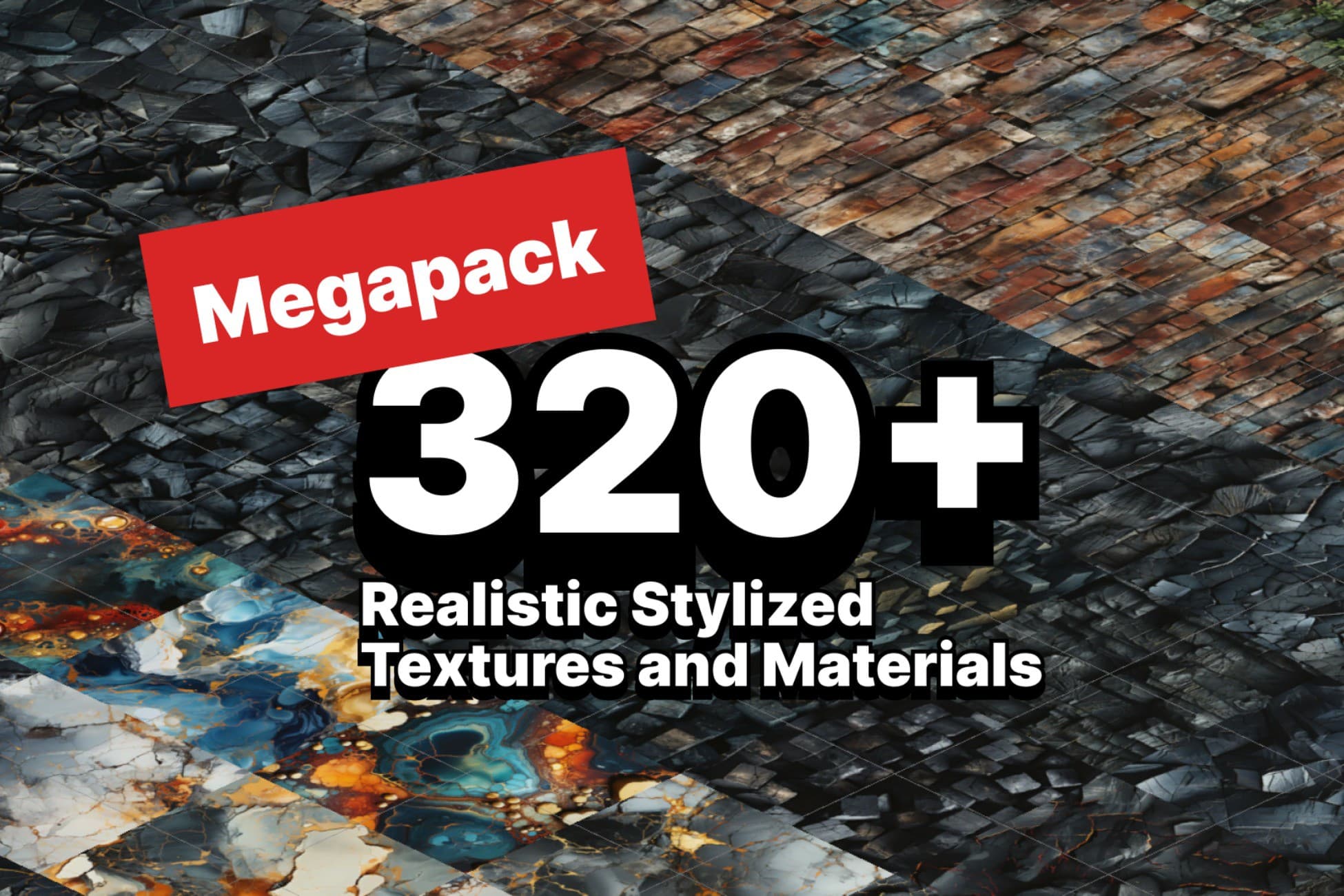 320+ Realistic stylized natural textures stone and minerals materials