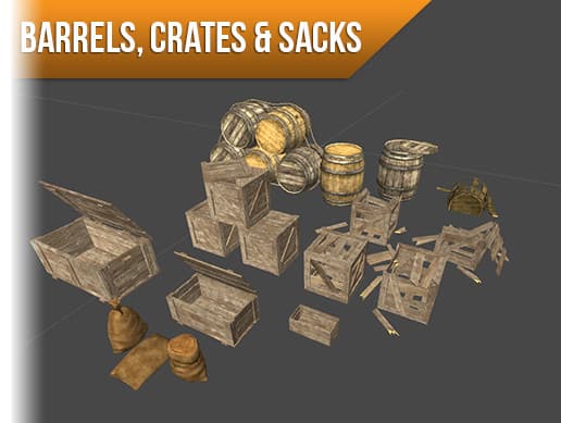 Barrels, Crates & Sacks - Game Props