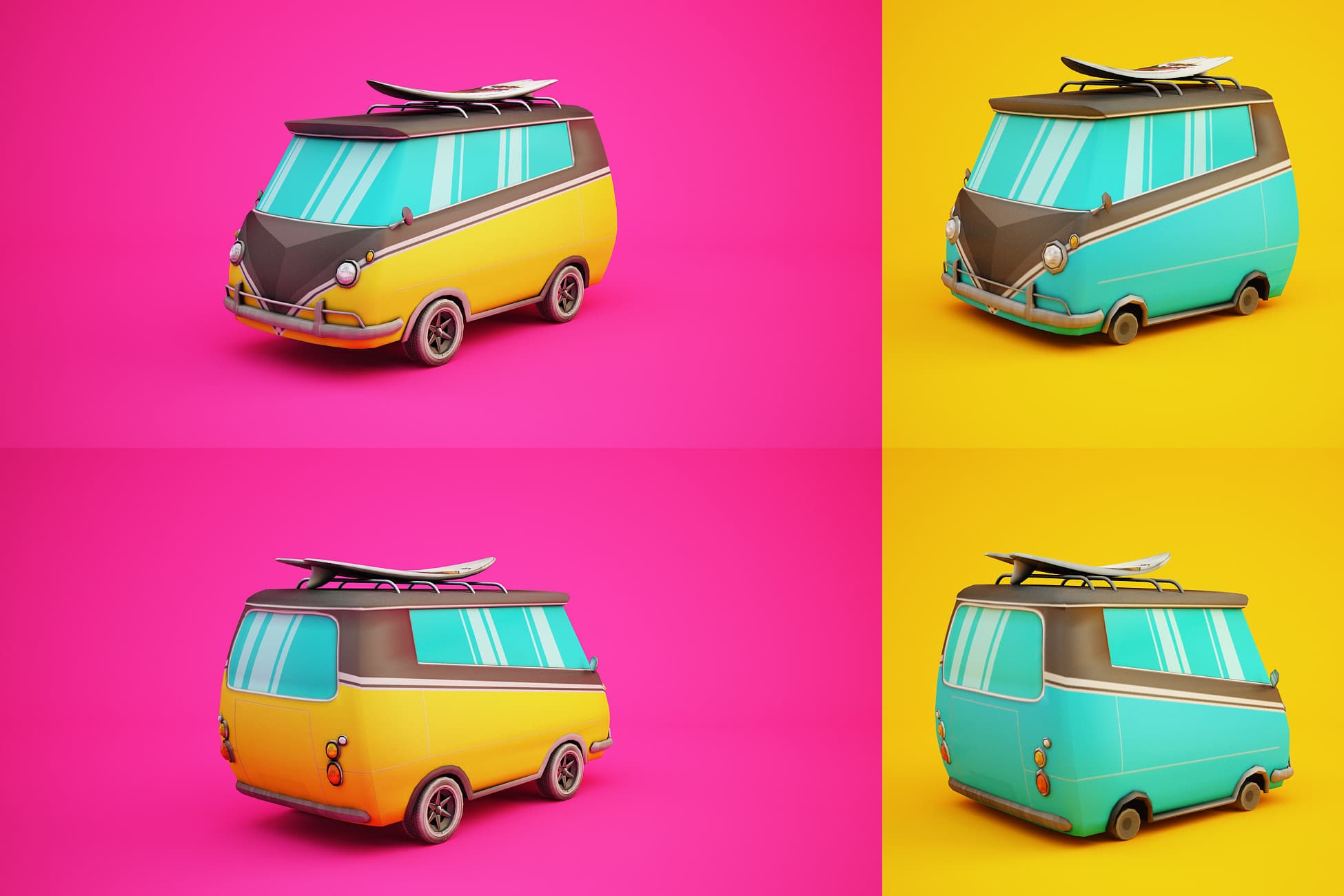 FREE - Surfer Mini Van with Cartoon Style Option