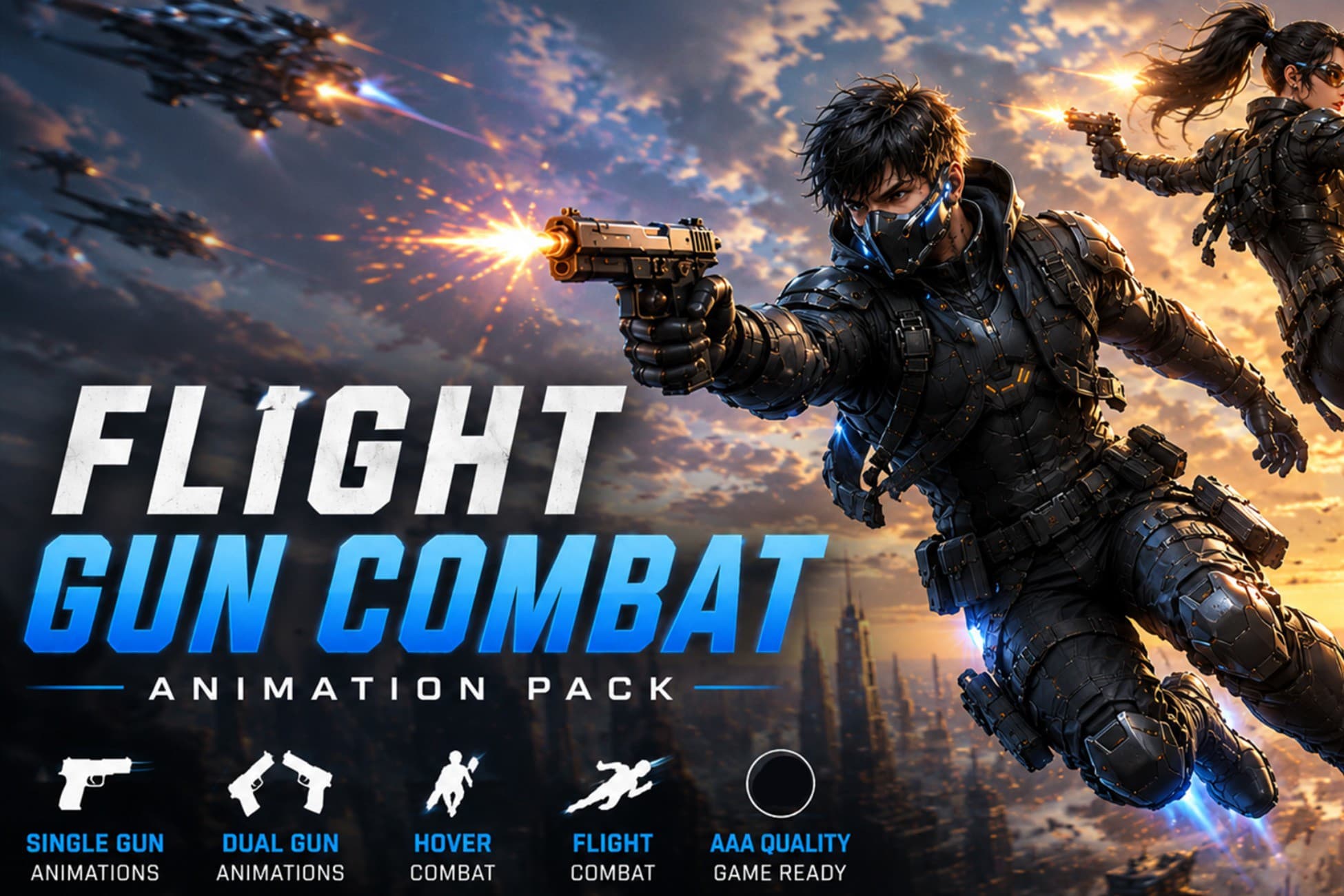 Flight Gun Combat Animation Pack