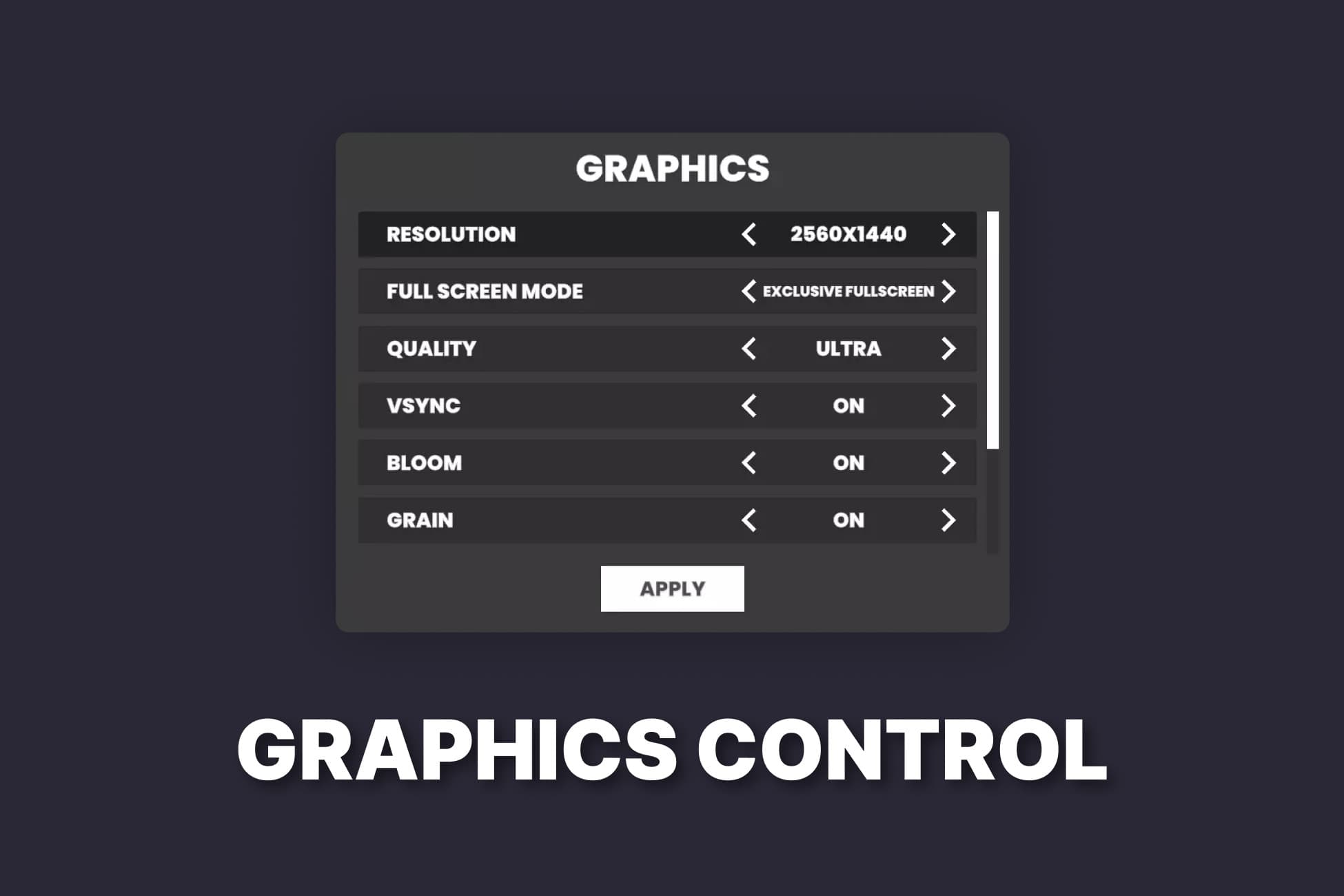 Graphics Control - Plug & Play Graphics Settings Menu and Options UI