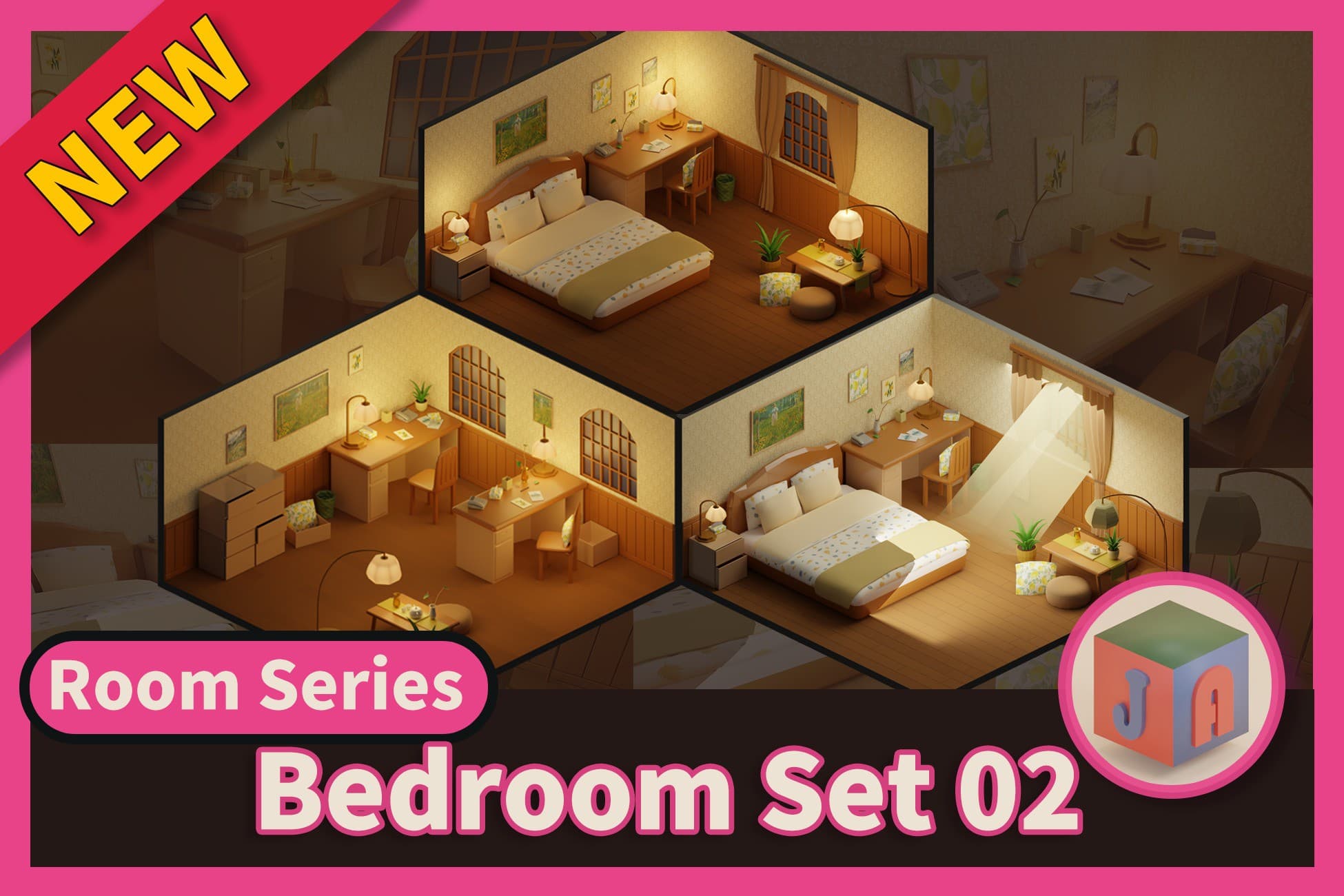 3D Stylized Bedroom Interior Furnitures 02