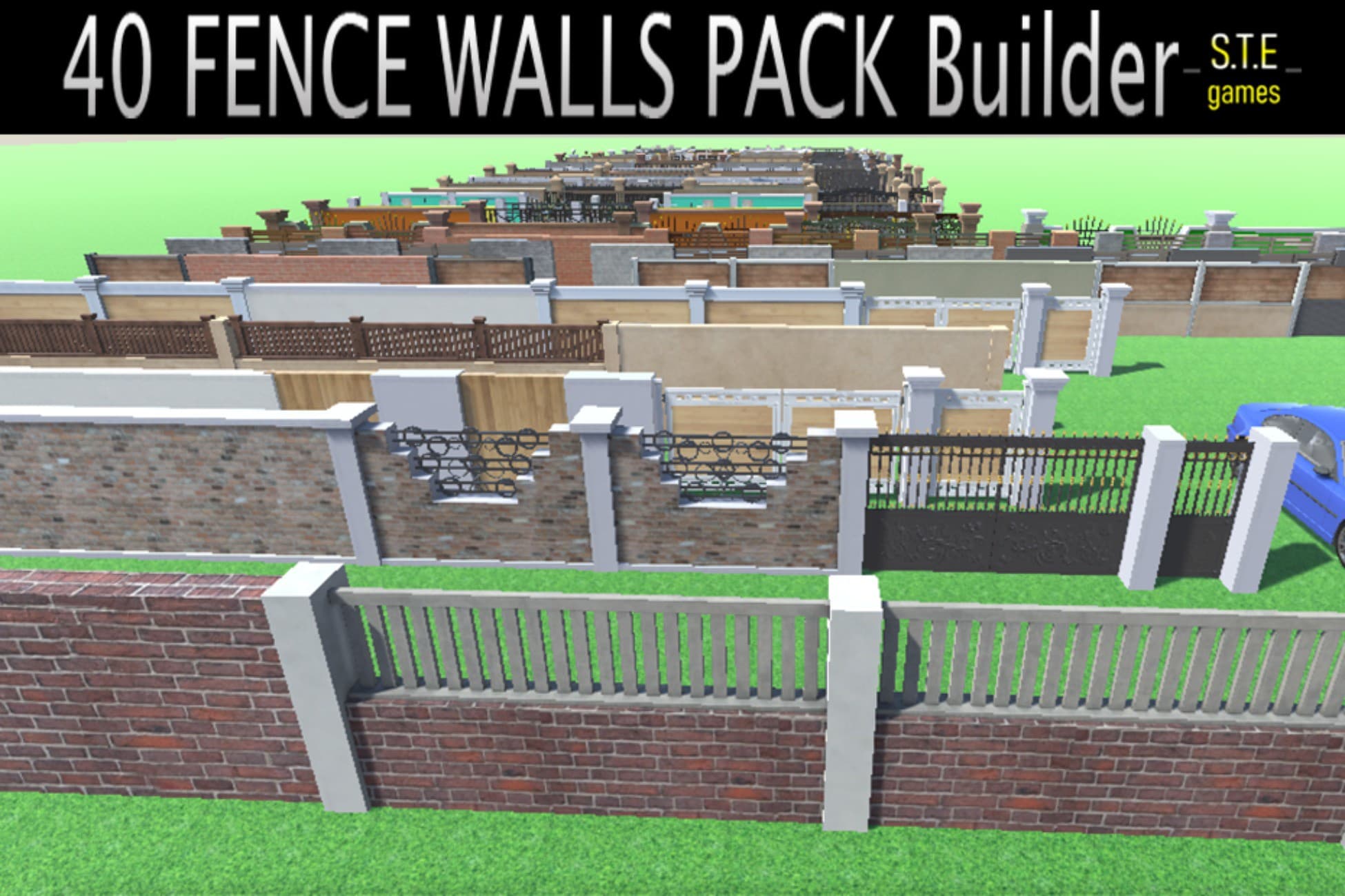 40 Wall Fences with Gates Pack