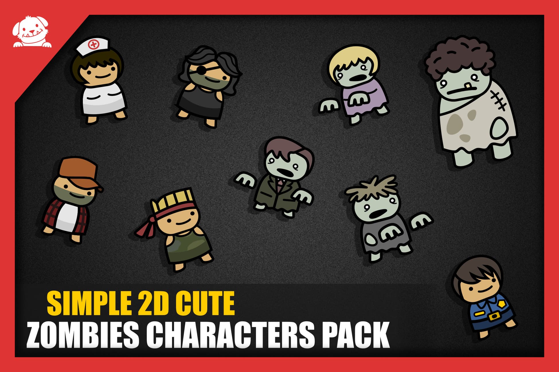 Simple 2D Cute Zombies Characters