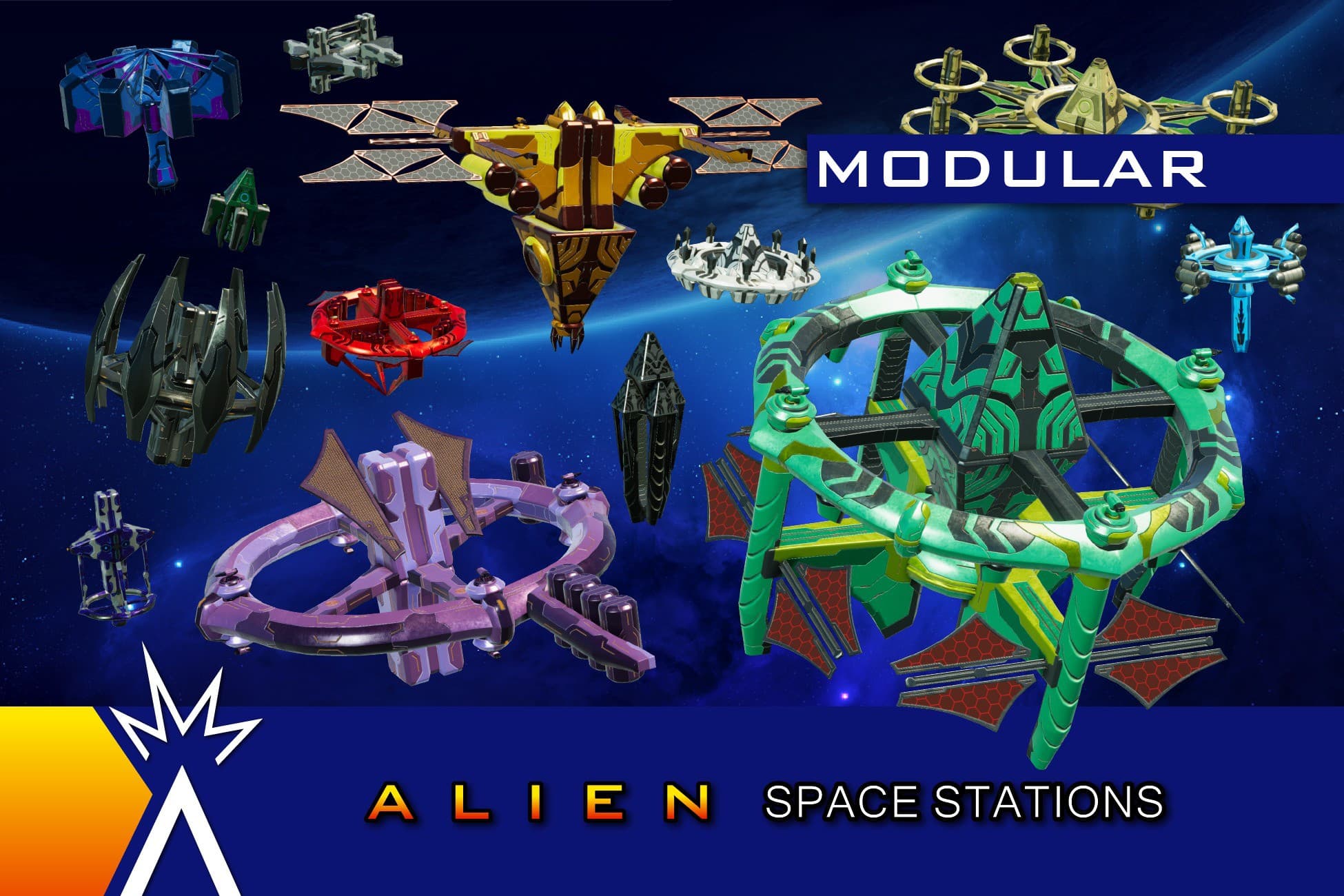 Sci-Fi Alien Modular Space Stations