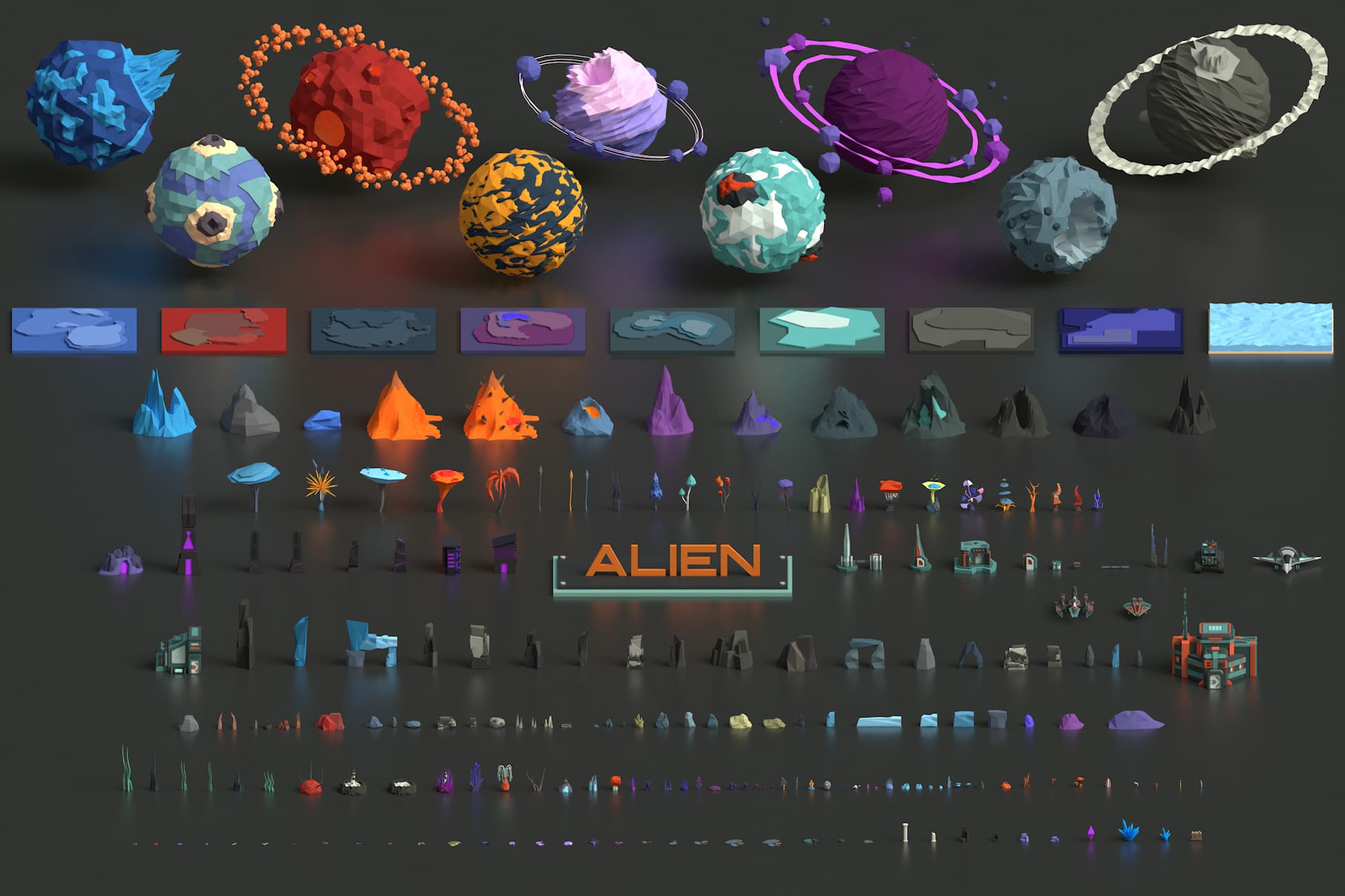 Low Poly Space Alien Worlds 3D Asset Pack