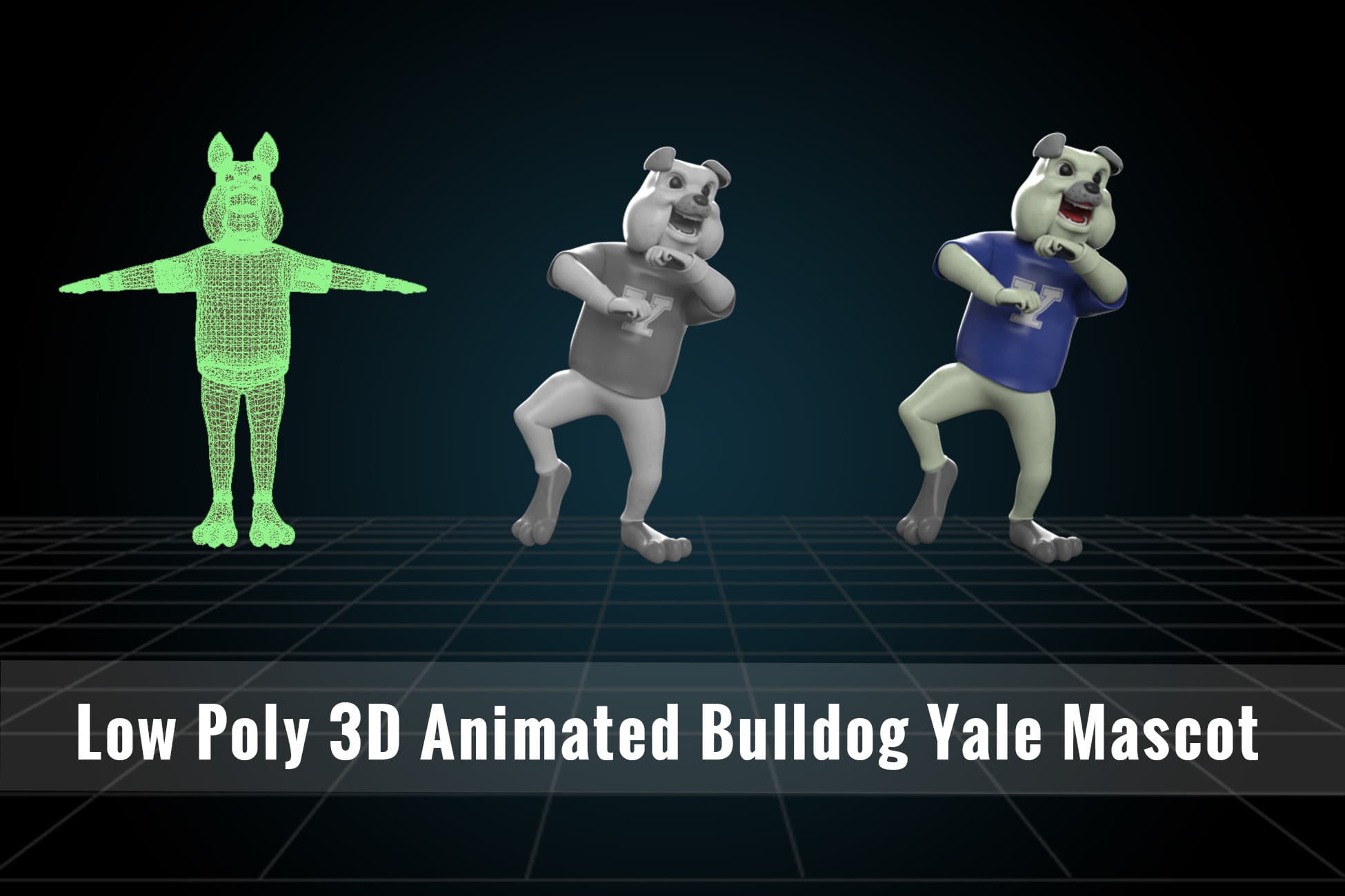 Low Poly 3D Animated Bulldog Yale Mascot