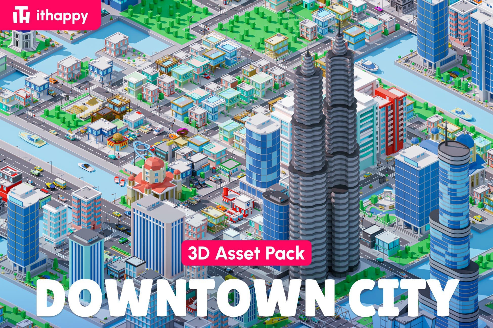 Downtown City - Low Poly 3D Models Pack