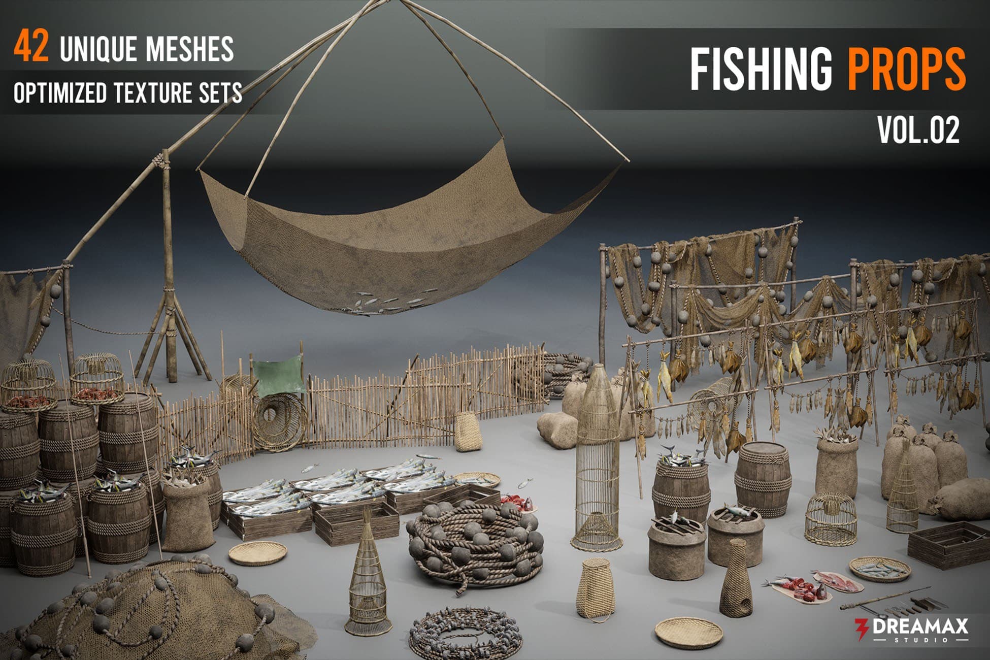 Medieval Fishing Props - Line, Net, Tackle & Preservation Tools Vol. 2
