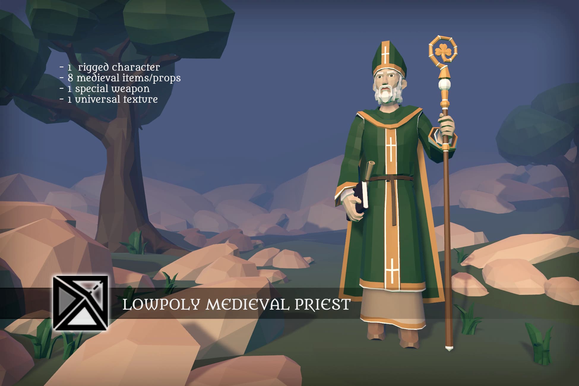Low Poly Medieval Priest - Free - LOWPOLY MEDIEVAL FANTASY SERIES