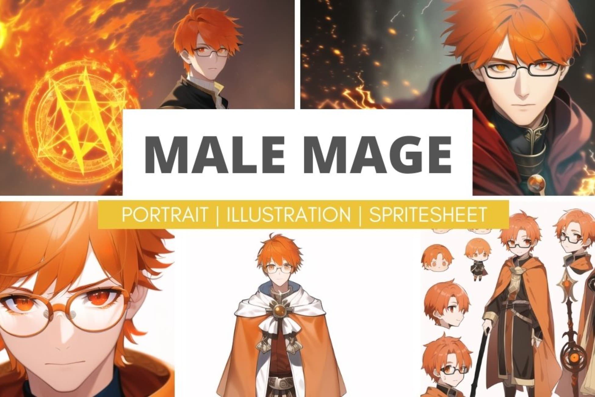 Male Mage (Fiery Resolve) - Fantasy Job Class Character Set