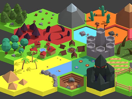Low Poly Hexagon Tiles And Objects