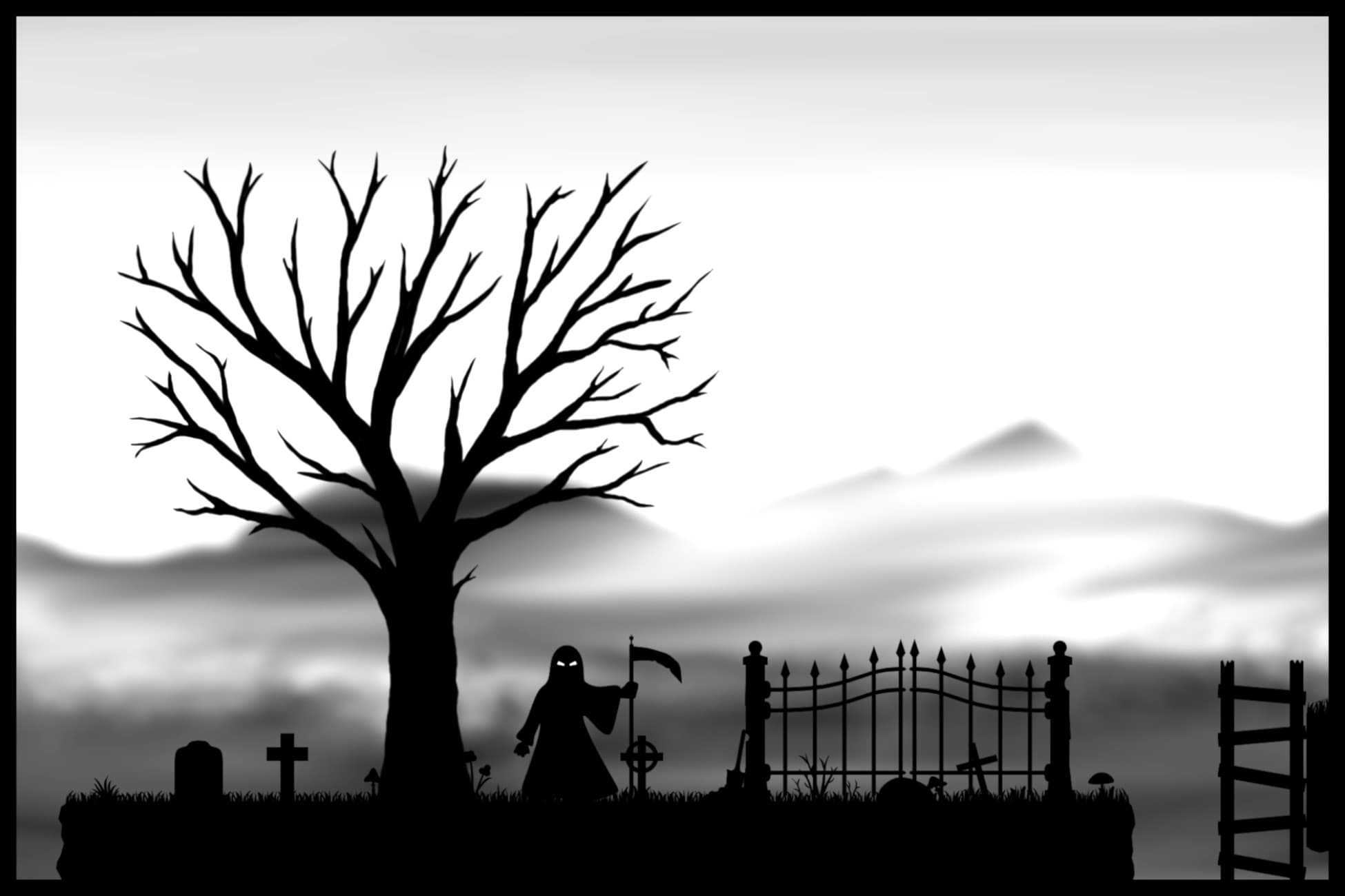 2D Black & White Graveyard