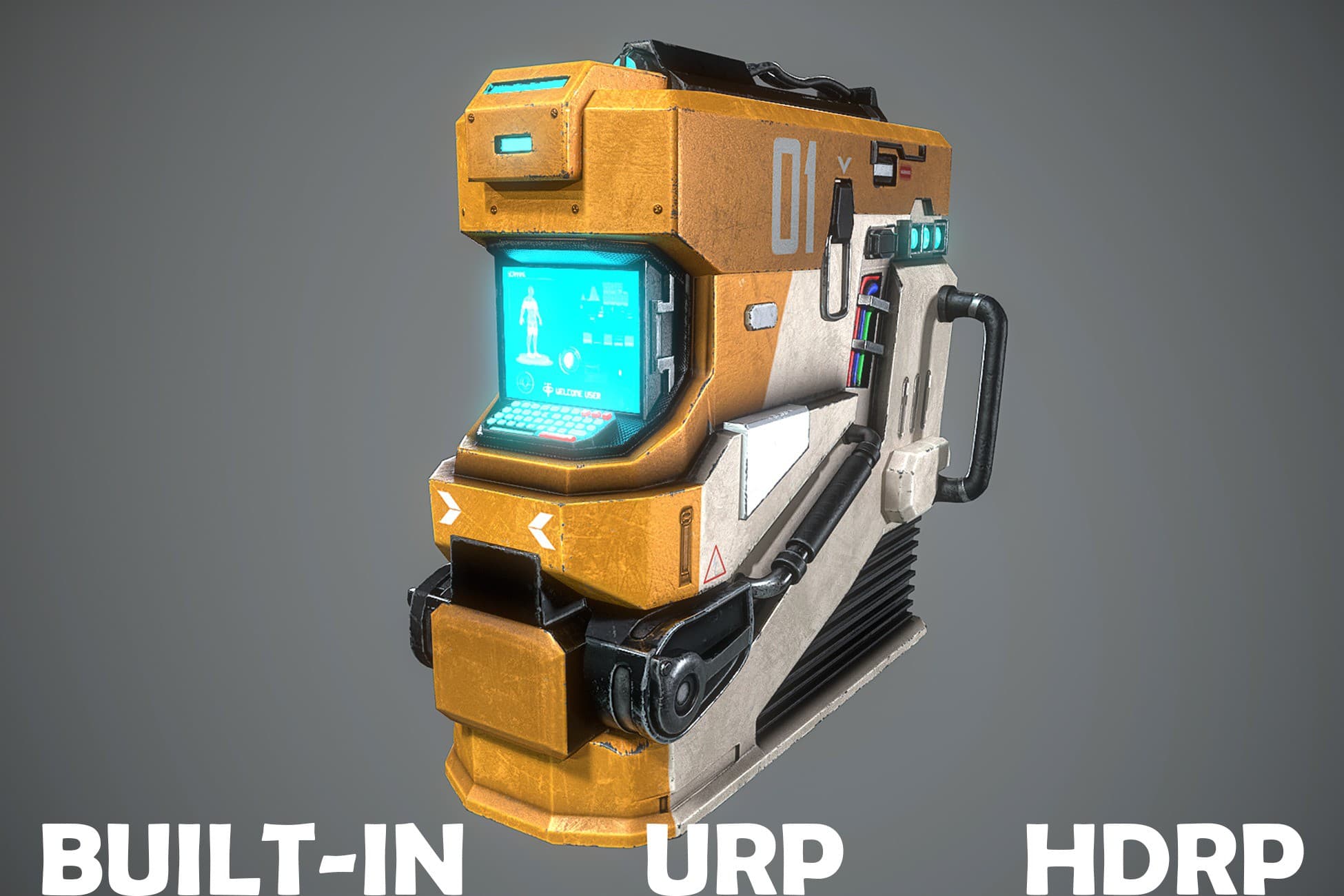 Futuristic Maintenance Bay – Sci-Fi Machine with Hub Computer