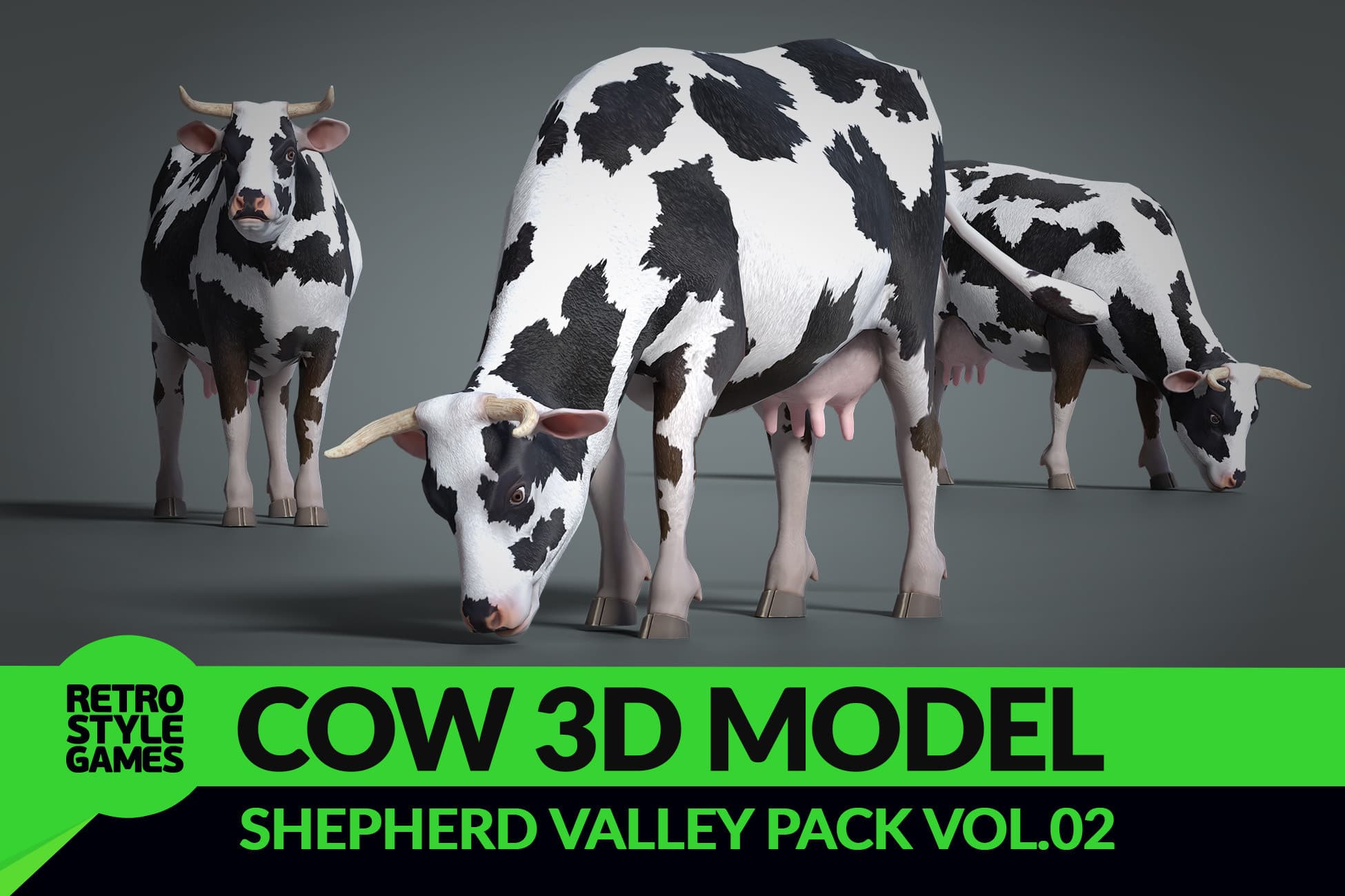 Low Poly Cow 3D Model – Holstein Dairy Rigged Animated HDRP