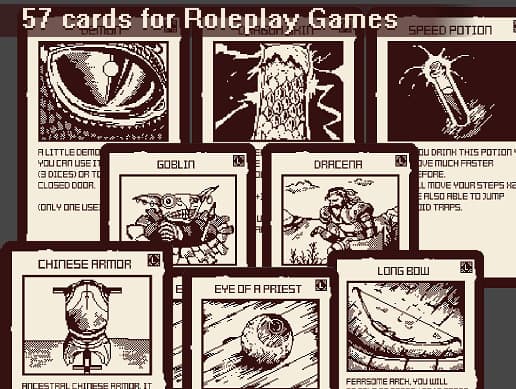 57 Pixel art cards for role-playing games