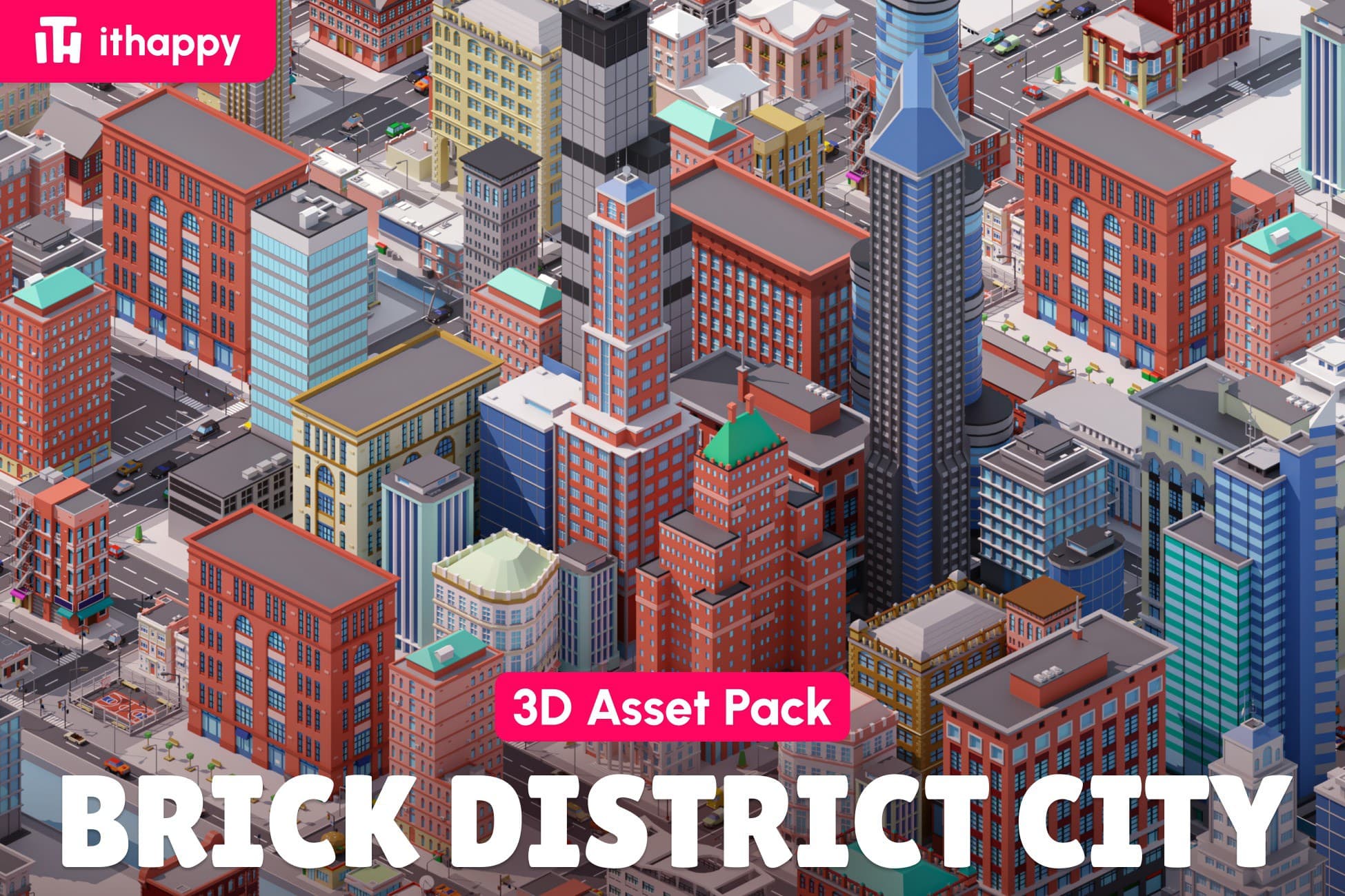Brick District City - Low Poly 3D Models Pack