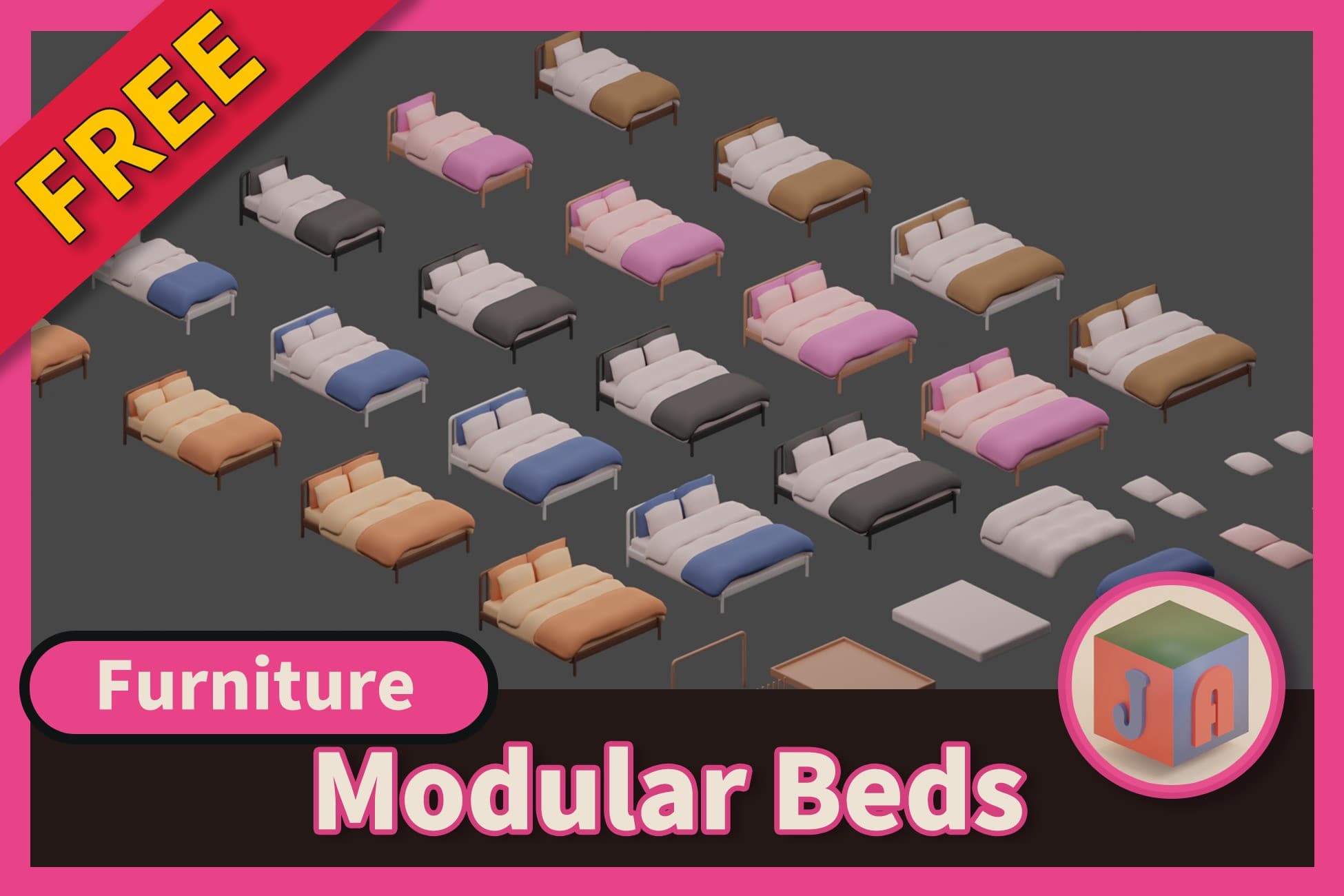 3D Low poly Room Furniture Beds 01