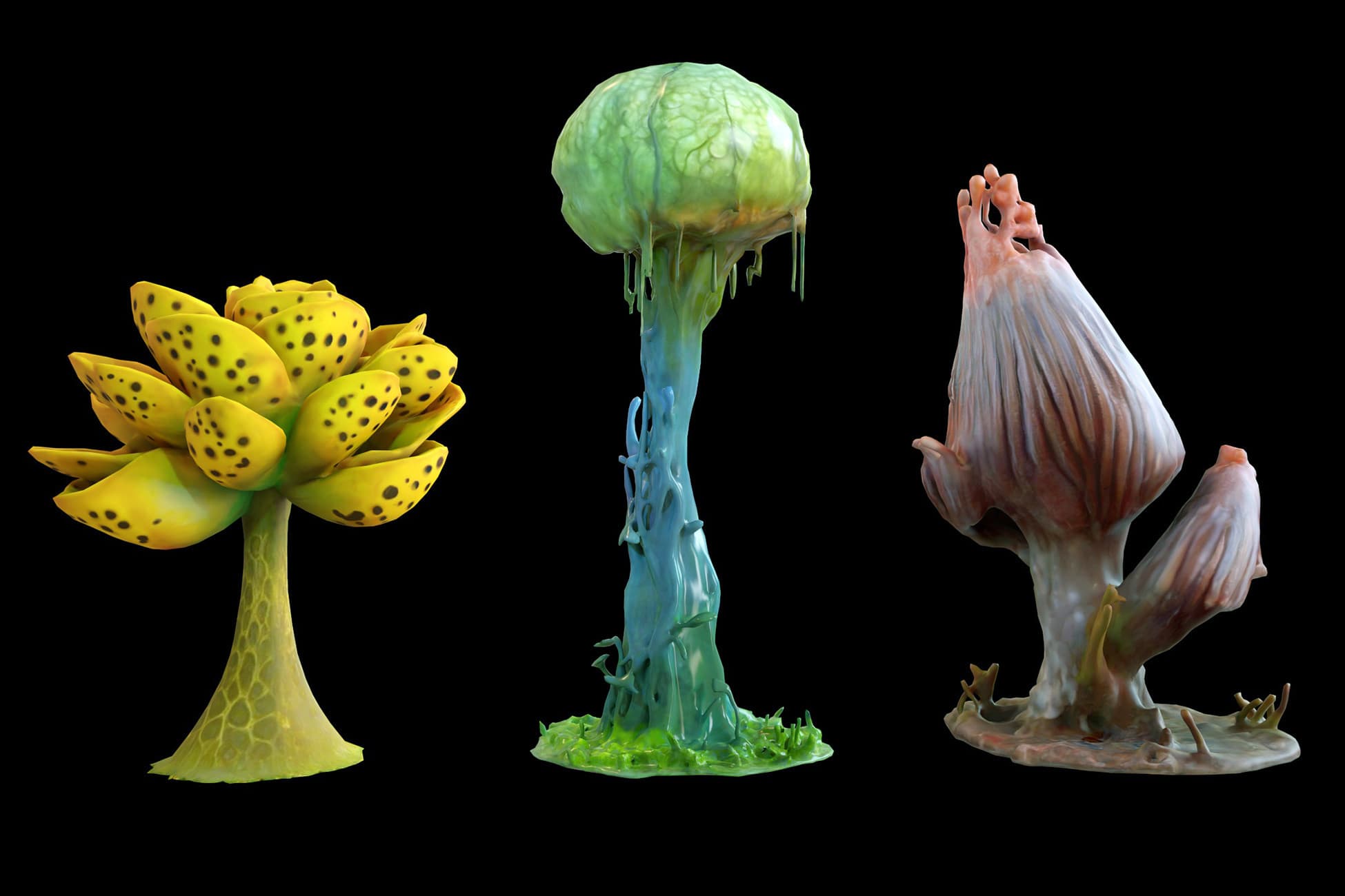 Alien Flora - 3 Stylized Fantasy 3d Plants (Free low-poly)