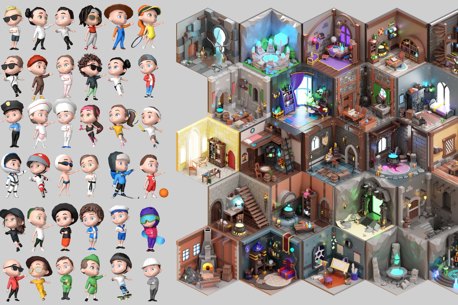 Low poly interior 6 and characters 2 01
