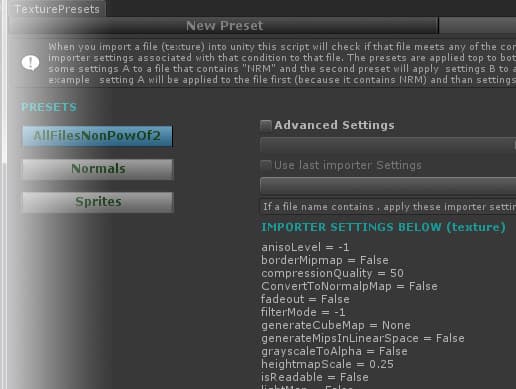 Texture Import Presets