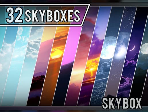 32 Skyboxes - Night, Sunny, Sunset, Space & Cartoon -