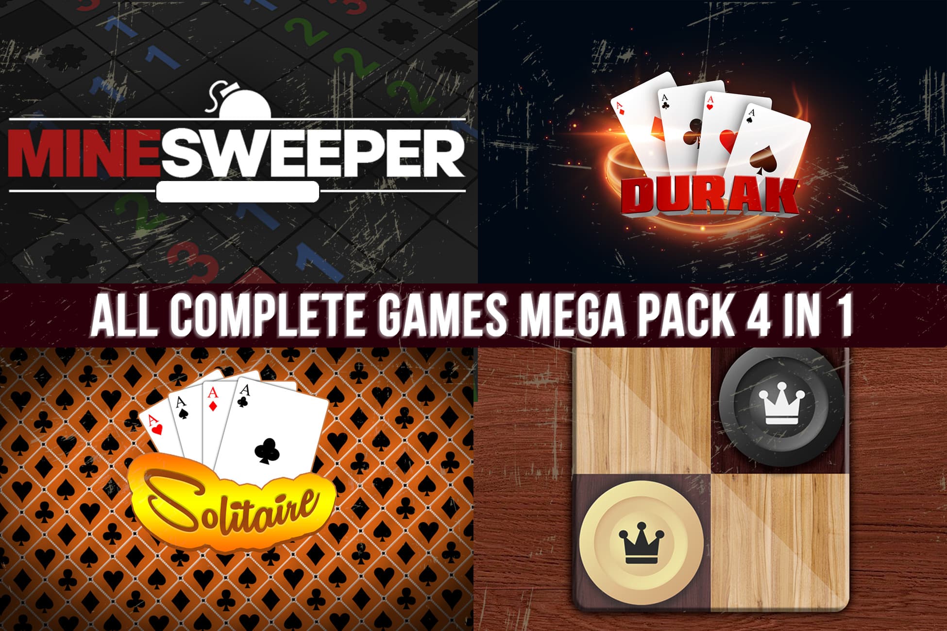 Complete Games Bundle (Klondike Solitaire+Durak+Checkers+Minesweeper)