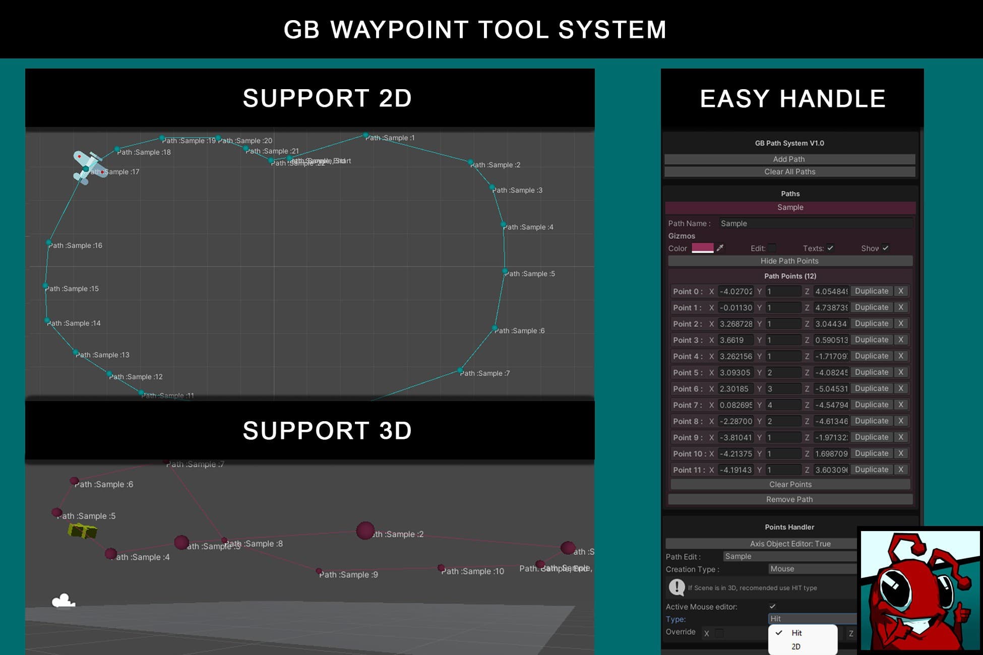 Easy Waypoint System (SceneGUI Editor)+ SimpleAI (3D & 2D)