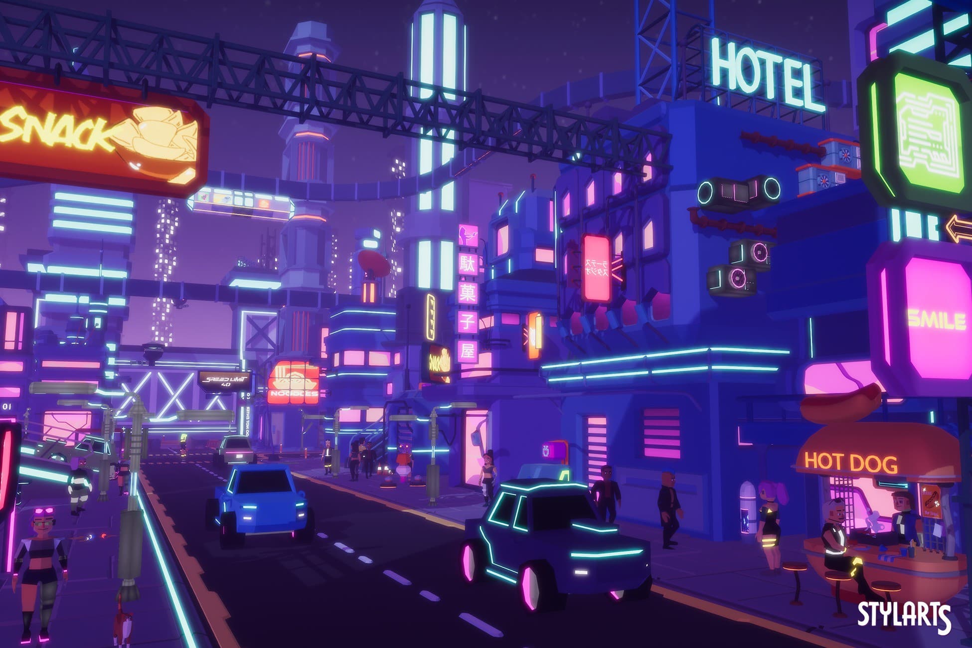 Stylized Lowpoly Cyberpunk City